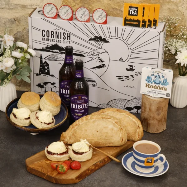 Four-person hamper with Cornish pasties and local ale